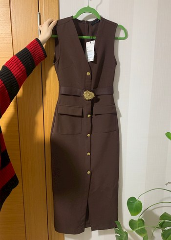 Kahverengi Kemerli Uzun Elbise - Görsel 2