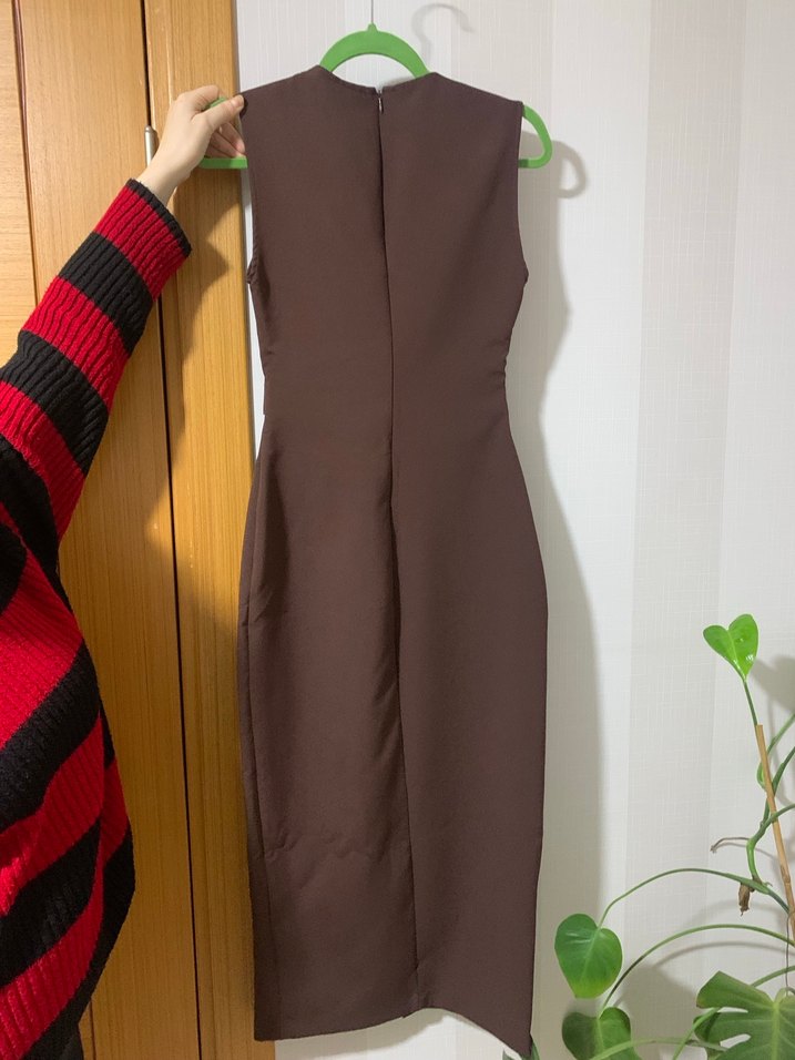 Kahverengi Kemerli Uzun Elbise - Görsel 4