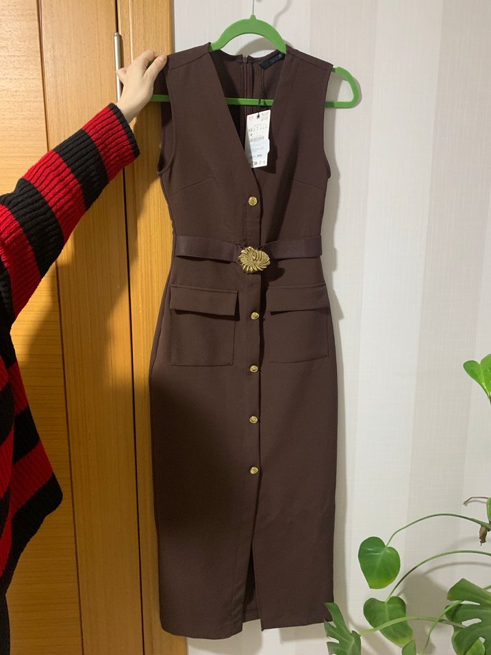 Kahverengi Kemerli Uzun Elbise - Görsel 2