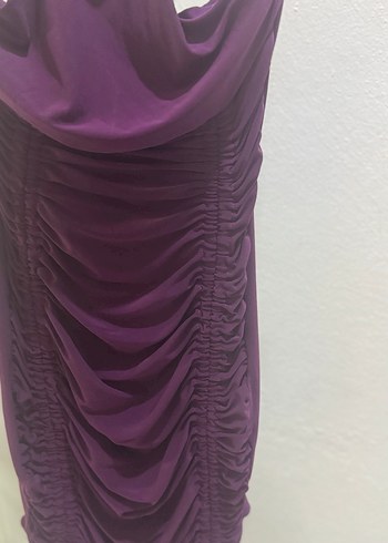 Mor Drapeli Uzun Askılı Abiye Elbise - Görsel 3