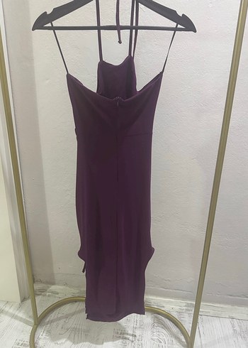 Mor Drapeli Uzun Askılı Abiye Elbise - Görsel 5