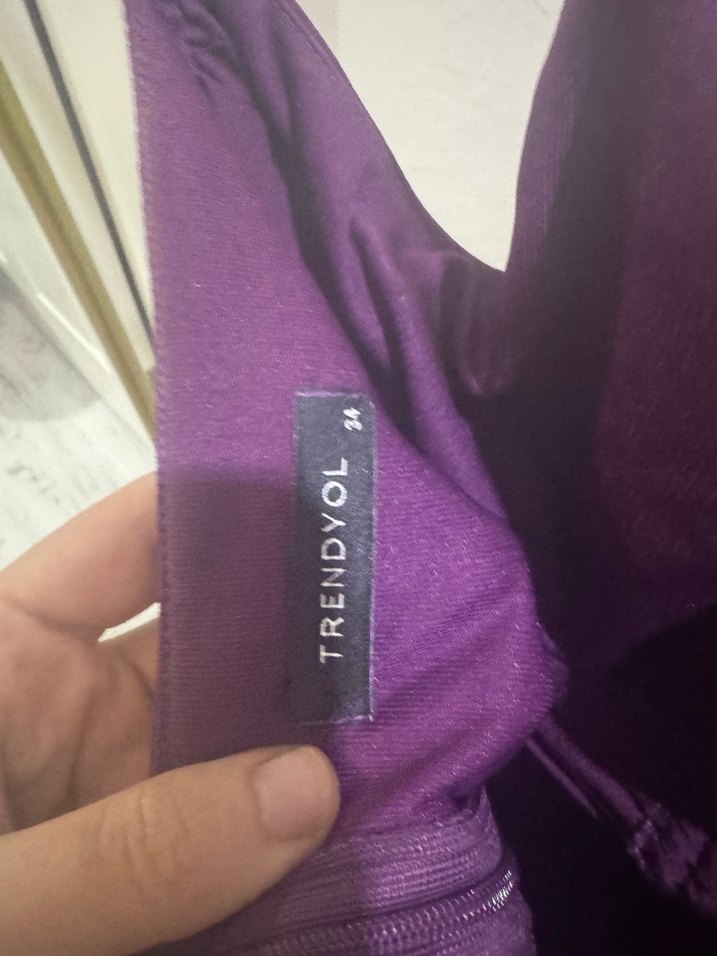 Mor Drapeli Uzun Askılı Abiye Elbise - Görsel 4