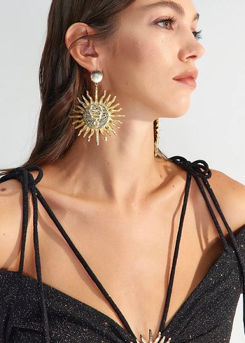 Zeynep tosun Gold Parlak Etnik Midi Küpe - Görsel 3