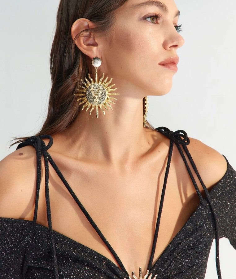 Zeynep tosun Gold Parlak Etnik Midi Küpe - Görsel 3