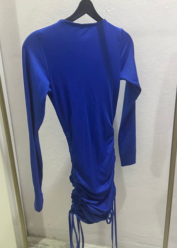 Mavi büzgü detaylı elbise - Görsel 3