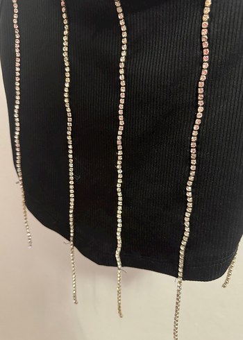 Zincir Detaylı Parlak Siyah Mini Büstiyer - Görsel 2