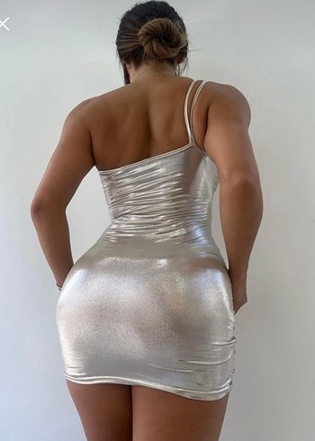 Beyaz Parlak Metalik Mini Elbise - Görsel 2