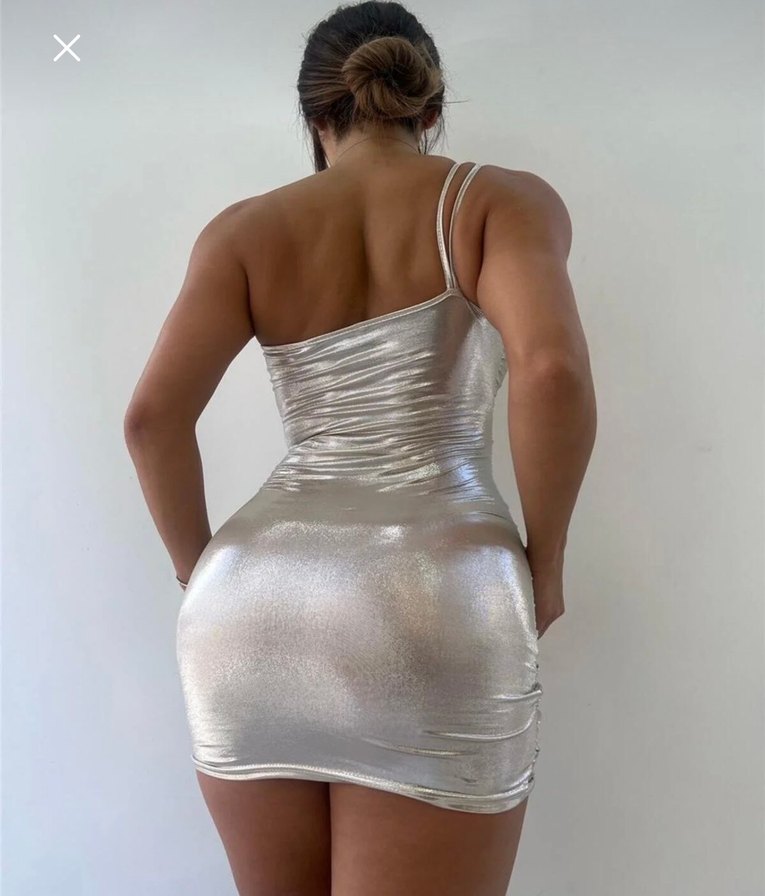 Beyaz Parlak Metalik Mini Elbise - Görsel 2