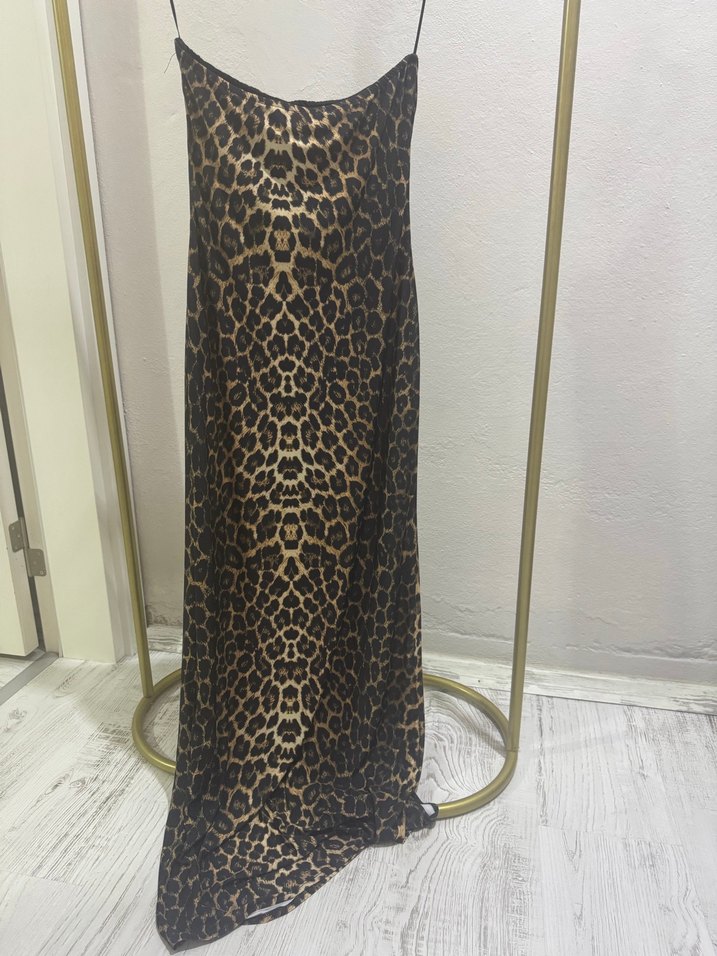 Leopar straplez elbise - Görsel 3
