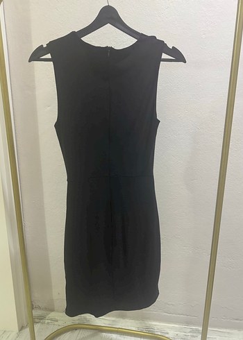 Siyah V Yaka Drapeli Midi Elbise - Görsel 5