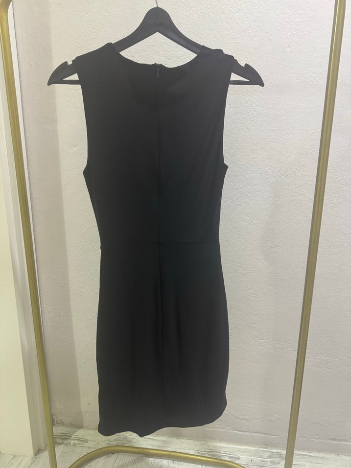 Siyah V Yaka Drapeli Midi Elbise - Görsel 5