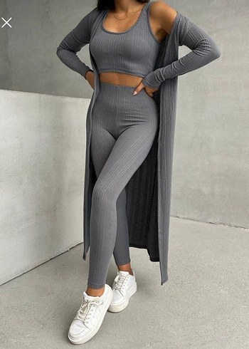 Gri Uzun Kollu Kadın Spor Takım - Görsel 2