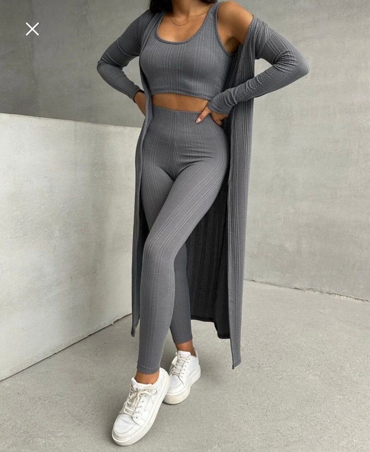 Gri Uzun Kollu Kadın Spor Takım - Görsel 2