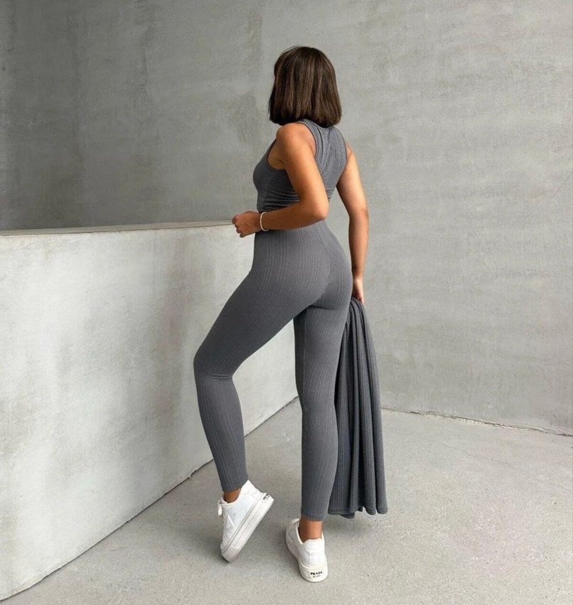 Gri Uzun Kollu Kadın Spor Takım - Görsel 4