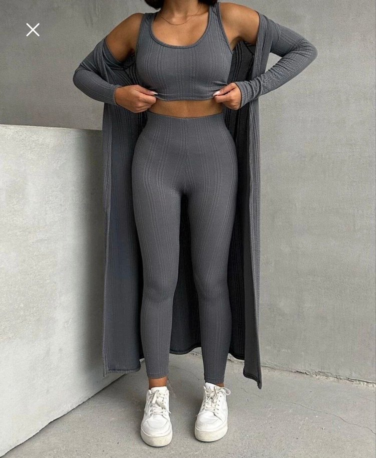 Gri Uzun Kollu Kadın Spor Takım - Görsel 3