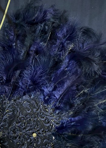 Koyu Mavi Kürk Detaylı Bohem Düğün Aksesuarı - Görsel 3