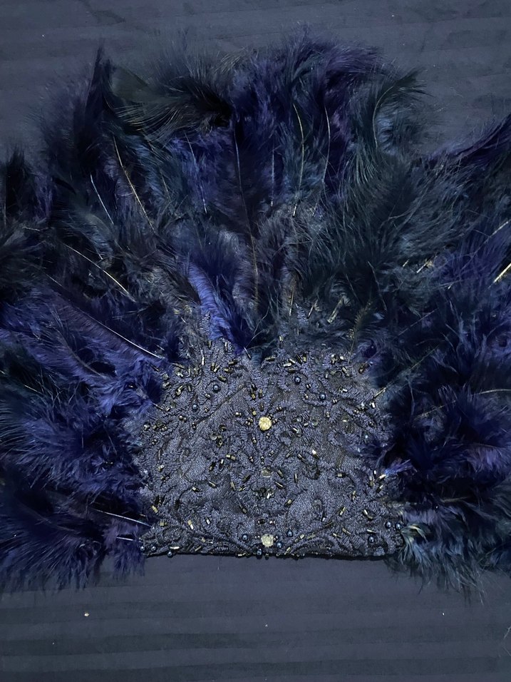 Koyu Mavi Kürk Detaylı Bohem Düğün Aksesuarı - Görsel 4