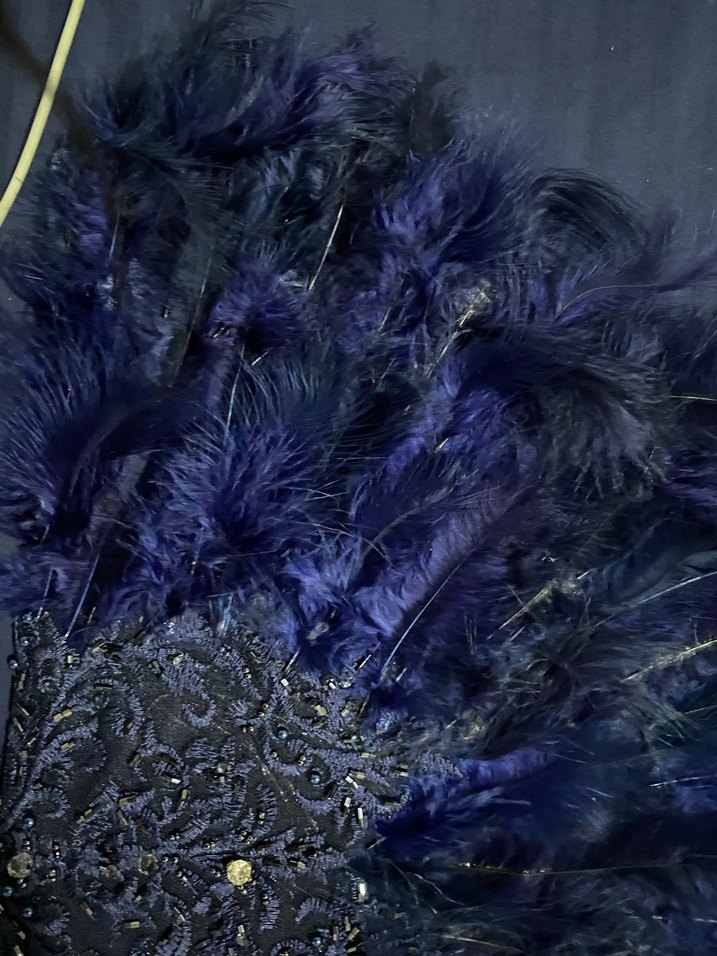 Koyu Mavi Kürk Detaylı Bohem Düğün Aksesuarı - Görsel 3