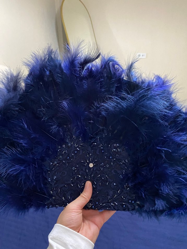 Koyu Mavi Kürk Detaylı Bohem Düğün Aksesuarı - Görsel 2