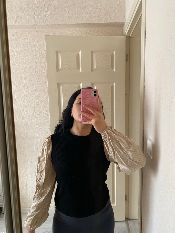 Bej Yün Kadın Triko, Yüksek Yakalı, Uzun Kollu - Görsel 2