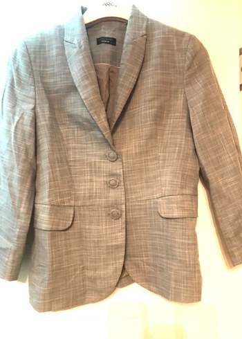 36 Beden Bej Keten Düğmeli Kadın Premıum Blazer Ceket