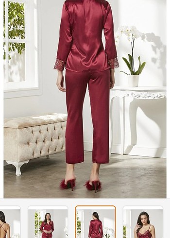 Bordo Nakışlı Uzun Kollu Kadın Pijama Takımı - Görsel 2