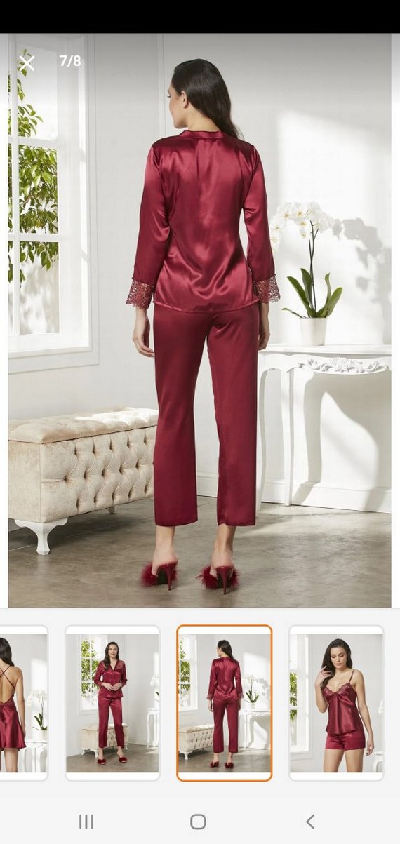 Bordo Nakışlı Uzun Kollu Kadın Pijama Takımı - Görsel 2