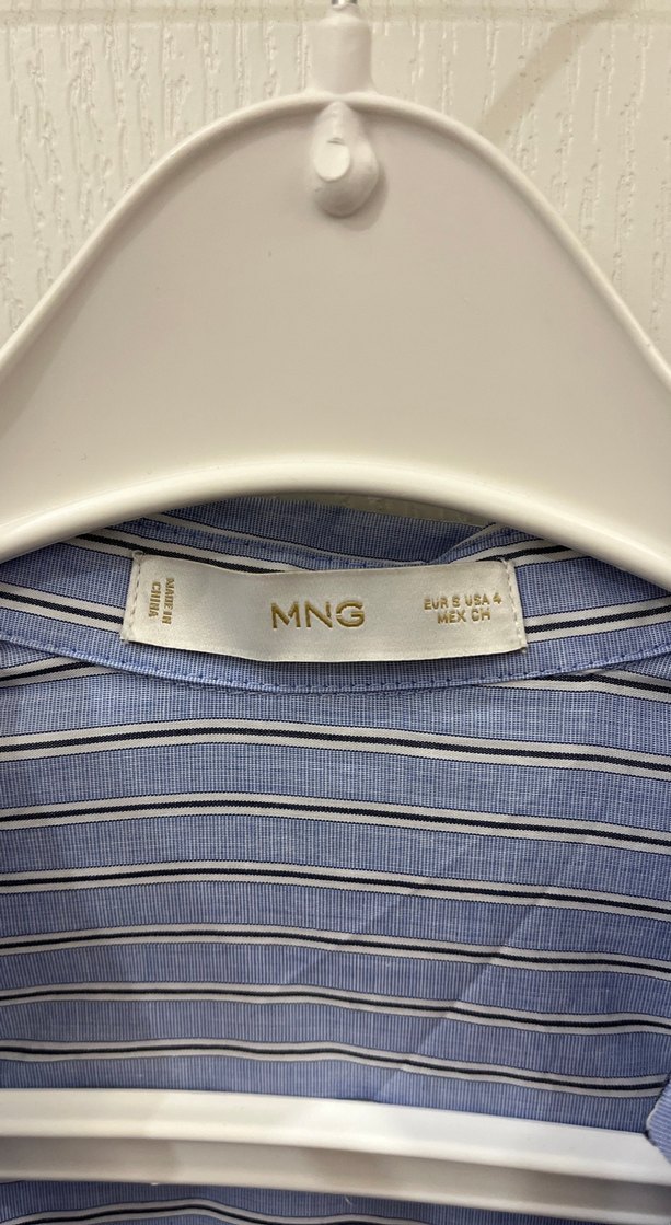 Çizgili Mavi Midi Boy Kadın Gömlek Elbise - Görsel 2