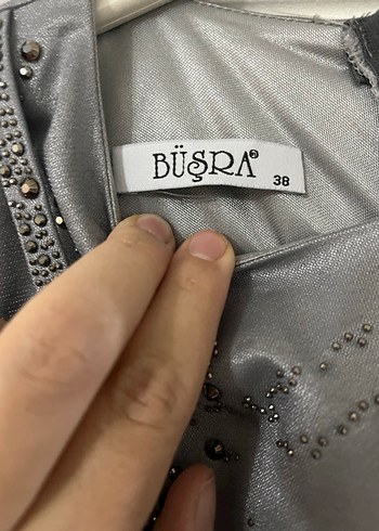 Gri İşlemeli Uzun Kollu Uzun Abiye Elbise - Görsel 3