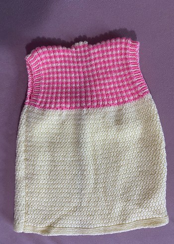 Kız Çocuk Pembe ve Krem Örgü Bohem Yelek - Görsel 2