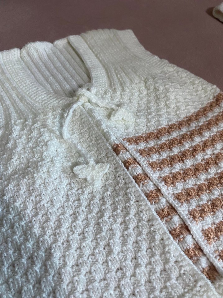 Beyaz Örgü Bohem Hamile Süveter - Görsel 2