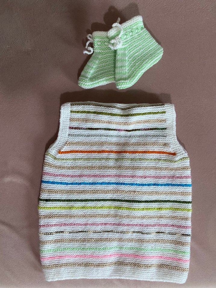 Pastel Renkli Örgü Kız Bebek Takımı - Görsel 2