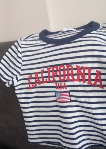 Kız Çocuk Çizgili Baskılı Tişört - Görsel 2