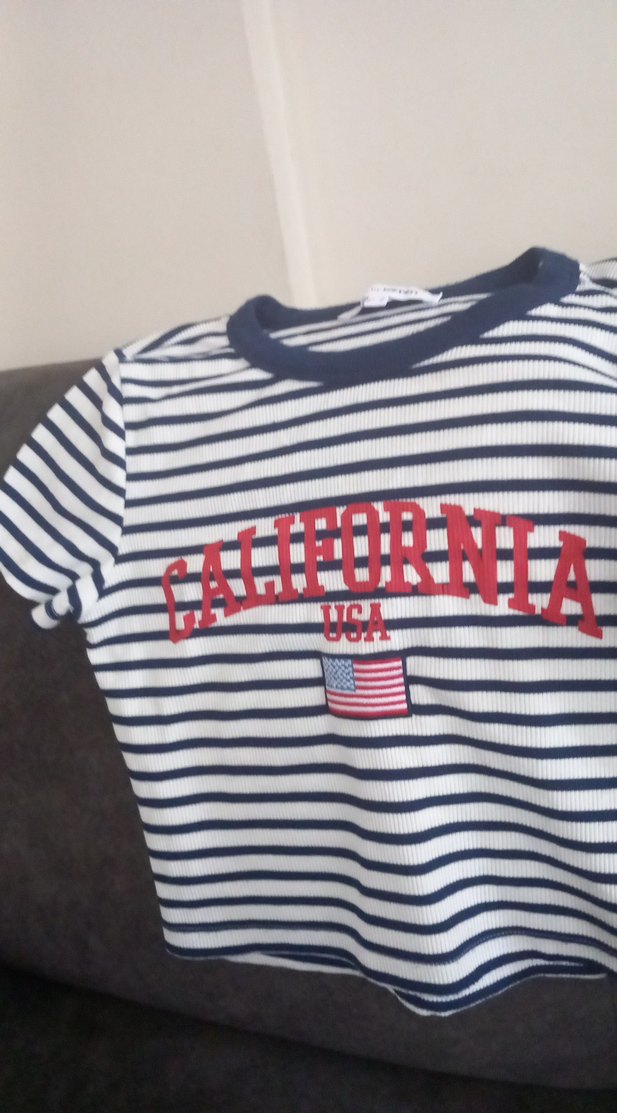 Kız Çocuk Çizgili Baskılı Tişört - Görsel 2