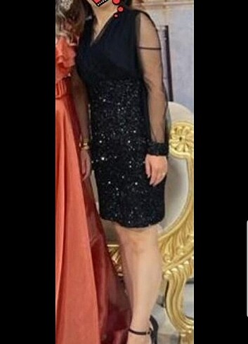 Saaten Pullu payetli çok şık elbise sateen