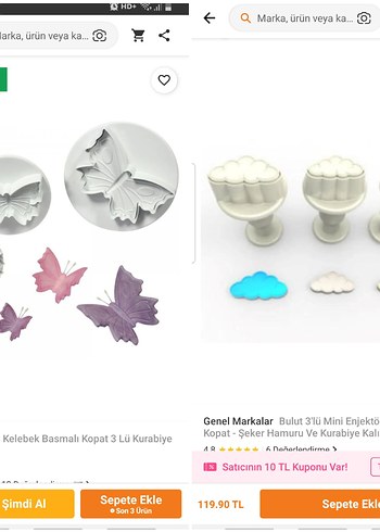 Kelebek ve Bulut Desenli 3'lü Kurabiye Kalıpları