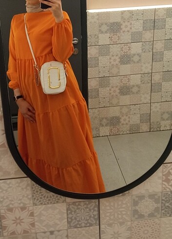 s Beden turuncu Renk Rabi design Tesettür elbise 