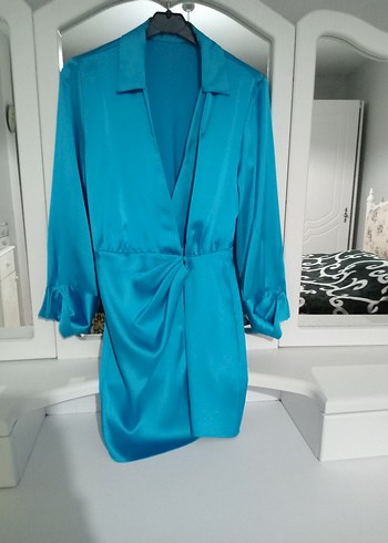 Zara Parlak Turkuaz Mini Kadın Elbise