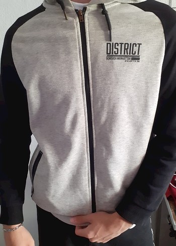 s Beden Gri Siyah Fermuarlı Erkek Sweatshirt