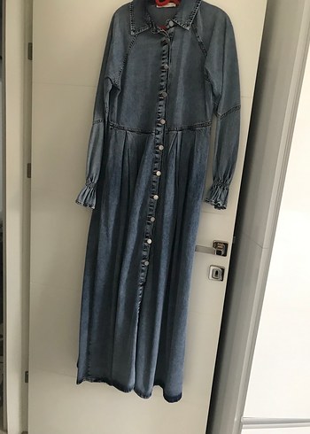 Düğmeli Kot Uzun Elbise - Görsel 3