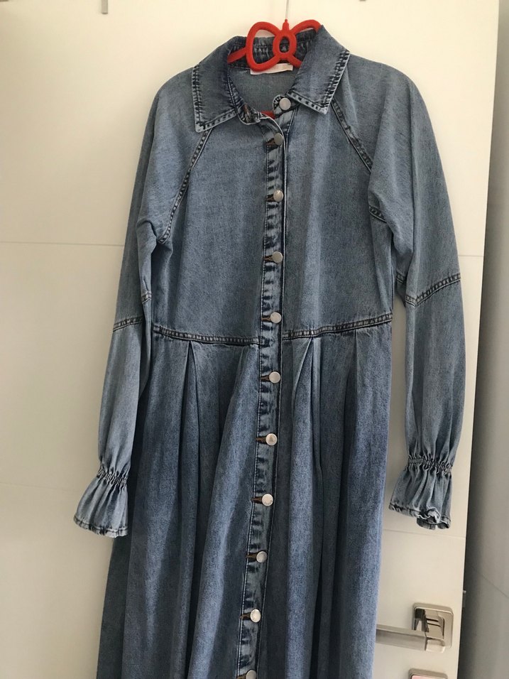 Düğmeli Kot Uzun Elbise - Görsel 4