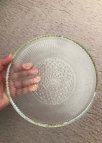 Bohem İşlemeli Gri Bej Cam Tabak - Görsel 3