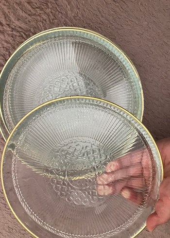 Bohem İşlemeli Gri Bej Cam Tabak - Görsel 4