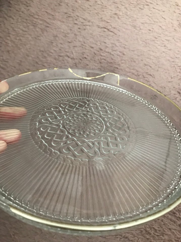 Bohem İşlemeli Gri Bej Cam Tabak - Görsel 2