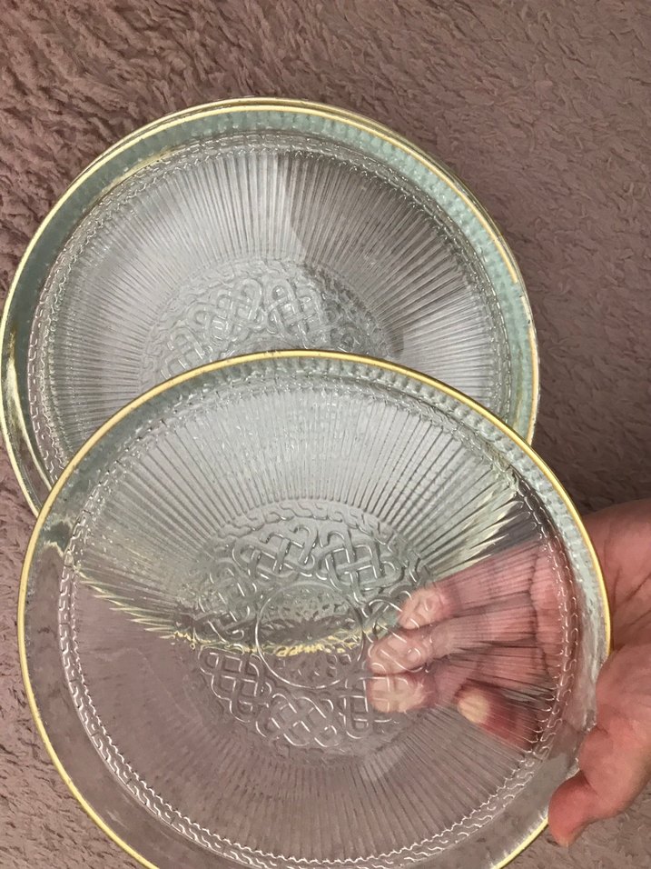 Bohem İşlemeli Gri Bej Cam Tabak - Görsel 4