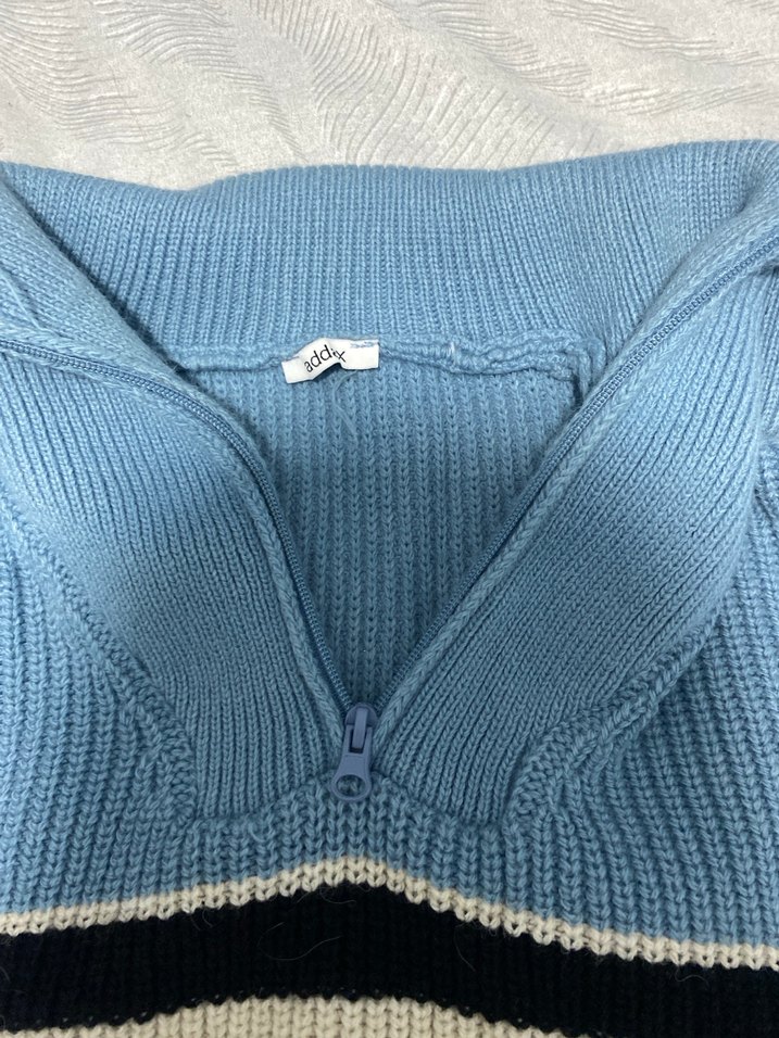 Çizgili Mavi Örgü Kadın Kazak - Görsel 4