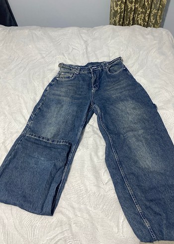 Kadın Gri Mavi Midi Kot Pantolon Rahat Kesim - Görsel 2