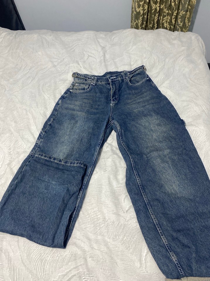 Kadın Gri Mavi Midi Kot Pantolon Rahat Kesim - Görsel 2