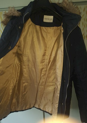 Kürklü Kapüşonlu Lacivert Kadın Mont - Görsel 2