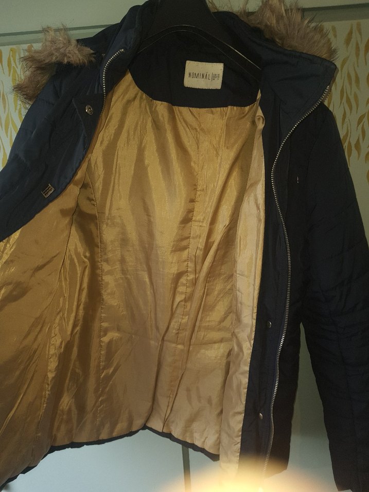 Kürklü Kapüşonlu Lacivert Kadın Mont - Görsel 2